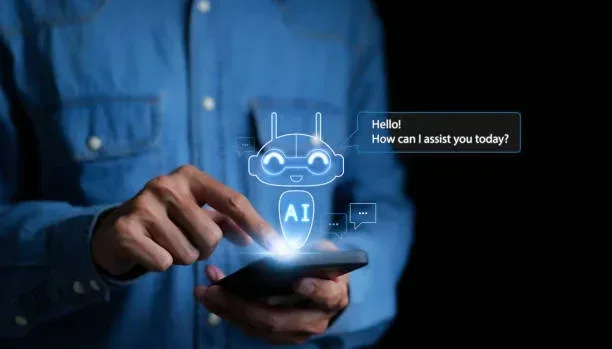 AI Chatbot Technology for Business Growth and Digital SEO Person interacting with an AI chatbot on a smartphone representing digital growth and SEO automation tools.